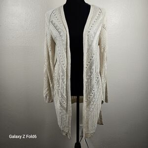 Love‎ Ellie Open Knit Cardigan Sweater Cream Long Sleeve Women’s Large
